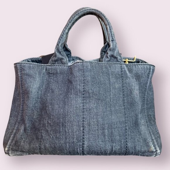Authentic Prada Canapa Medium Nero Denim Tote | Strap Included - Picture 2 of 9